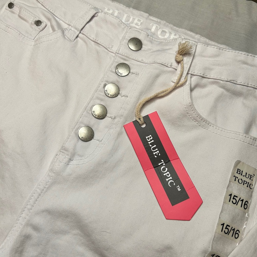 Blue Topic Jeans Women 15/16 White High Rise Button Fly Distress Skinny Raw Hem